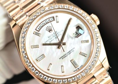 Diamond Bezel White MOP Face RG President Band Women DD Watch 40mm 3255 Movement 